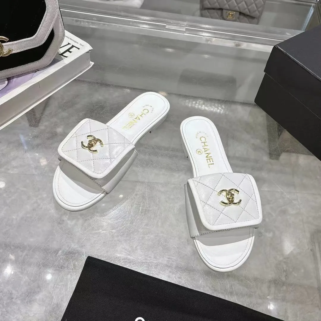 👟👟Ex-factory price 360👟👟 Genuine leather sole +40 Chanel Chanel 25C new women's double C schoolbag buckle flat sandals, fabric sheepskin, color: black: white: pink: apricot, code number: 5-40 (customized 41 42 43 customized non-returnable): rubber sole leather sole +40